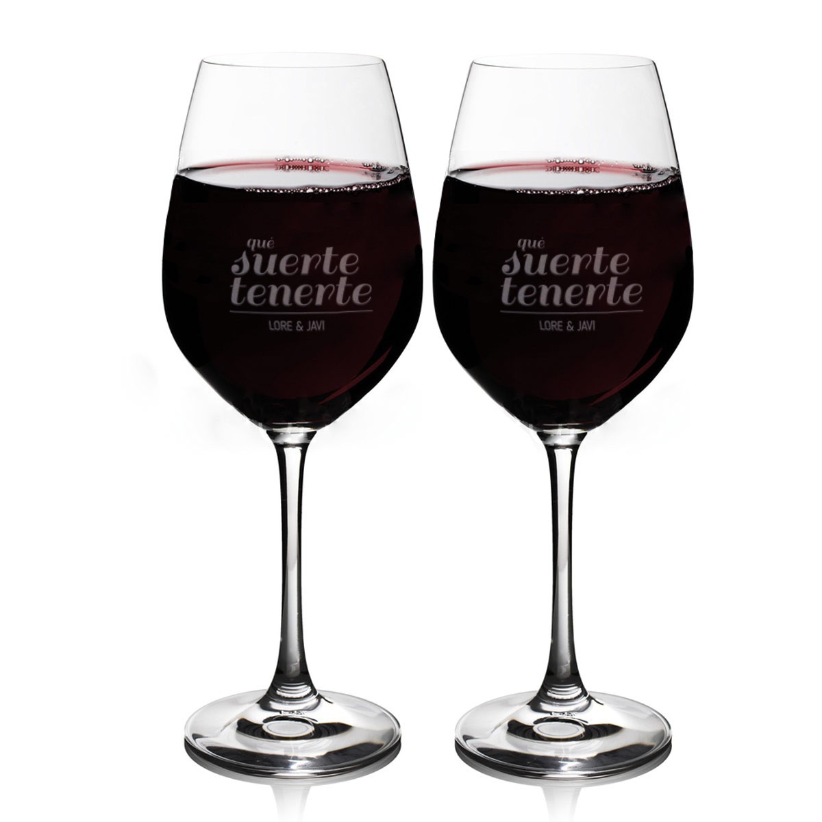 Copas de vino tinto grabadas personalizadas para el día de la