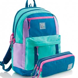 mochila + estuche escolar purple