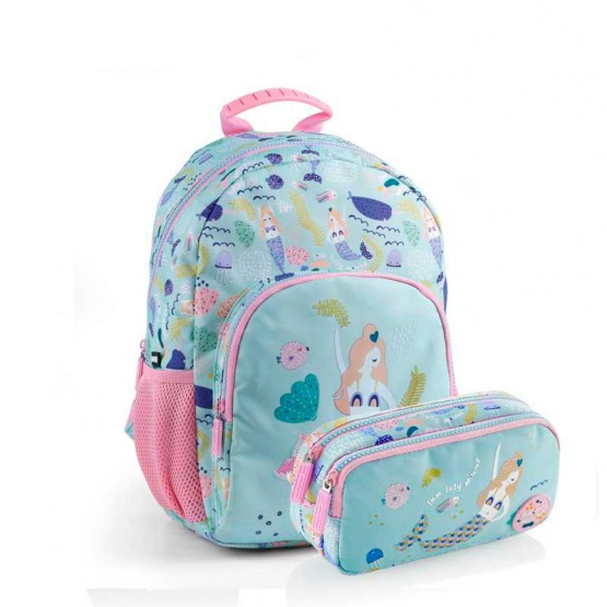 pack mochila y estuche escolar sirena